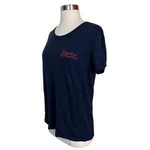 J. Crew Factory Collection Tees Navy Blue Embroidered Hopeless Romantic TShirt M